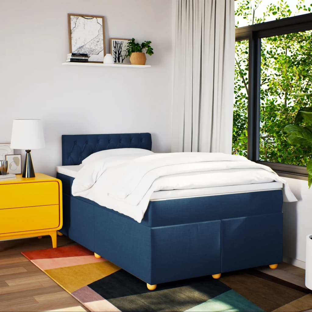 Sommier à lattes de lit avec matelas bleu 120x190 cm tissu - XIOS
