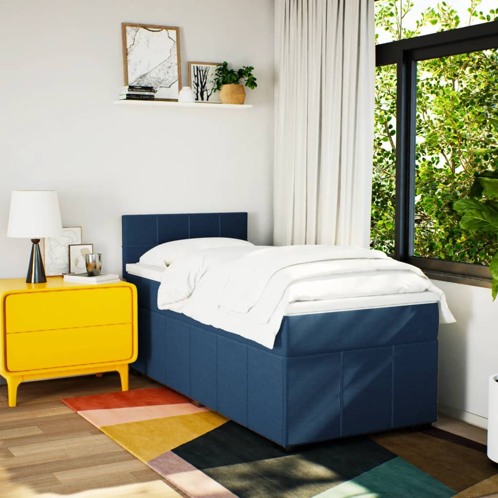Sommier à lattes de lit avec matelas Bleu 100x200 cm Tissu