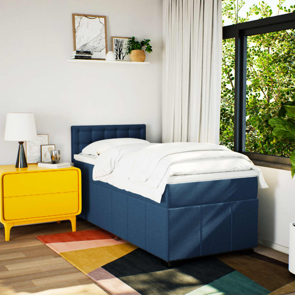 Sommier à lattes de lit avec matelas Bleu 100x200 cm Tissu