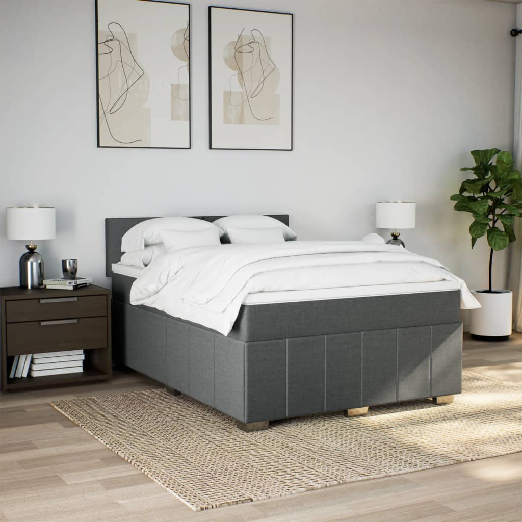 Sommier à lattes de lit avec matelas Gris foncé 140x190cm Tissu - XIOS