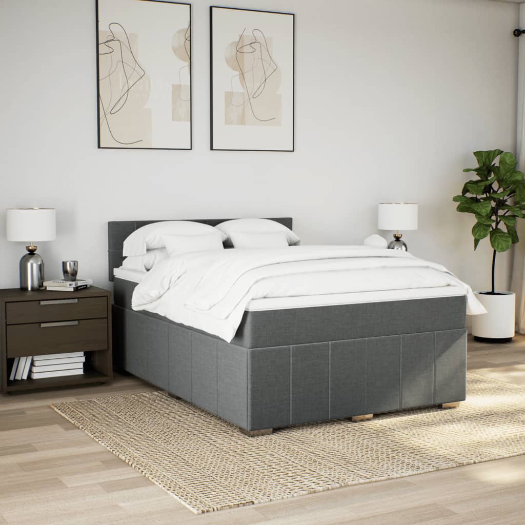 Sommier à lattes de lit avec matelas Gris foncé 140x190cm Tissu - XIOS