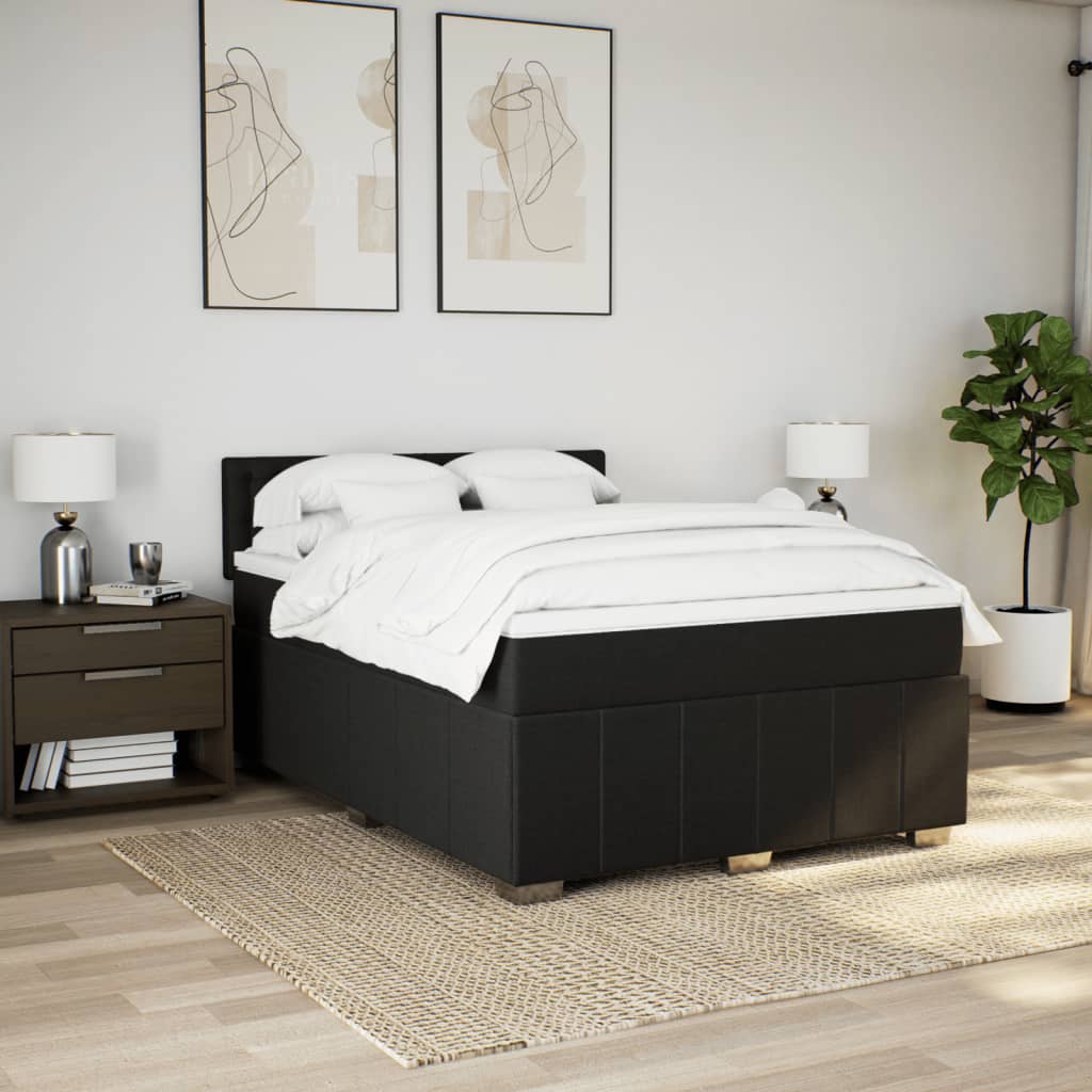 Sommier à lattes de lit avec matelas Noir 140x190 cm Tissu - XIOS