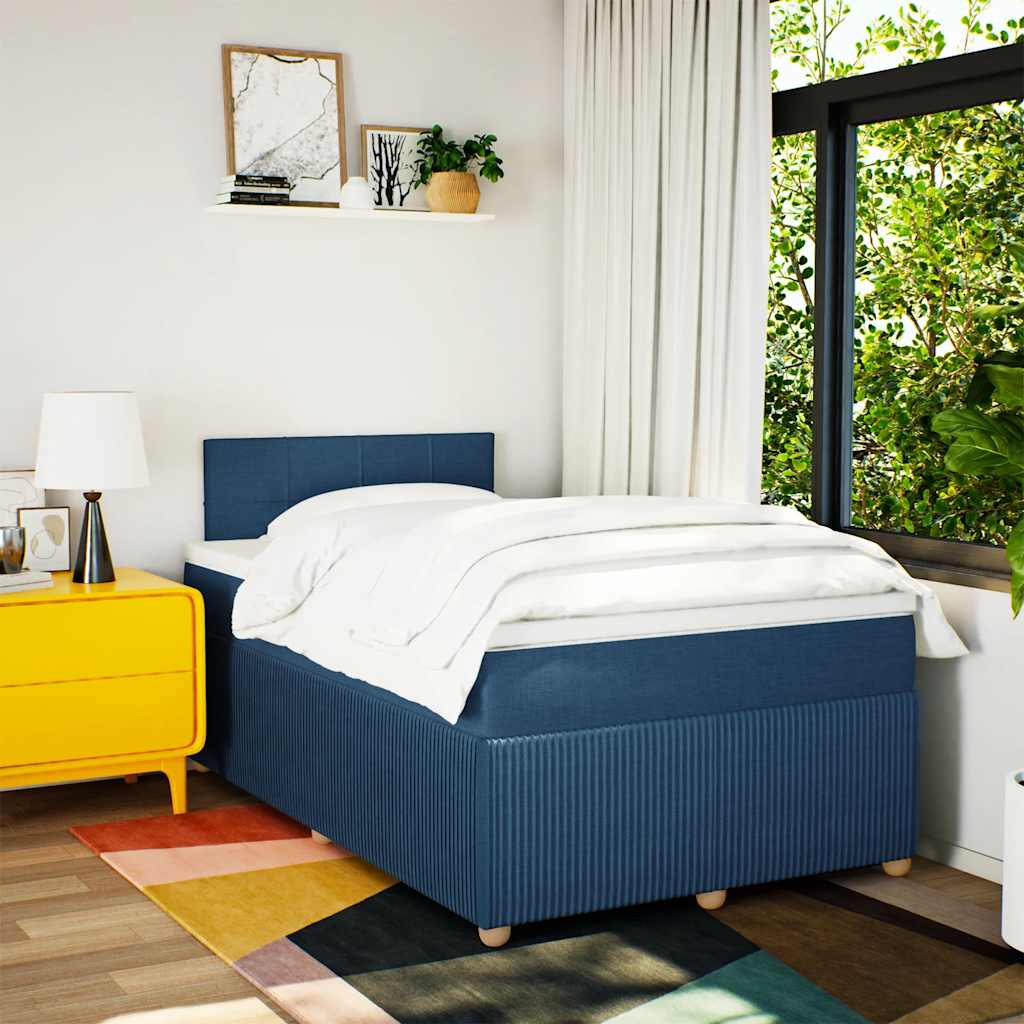 Sommier à lattes de lit avec matelas bleu 120x190 cm tissu - XIOS