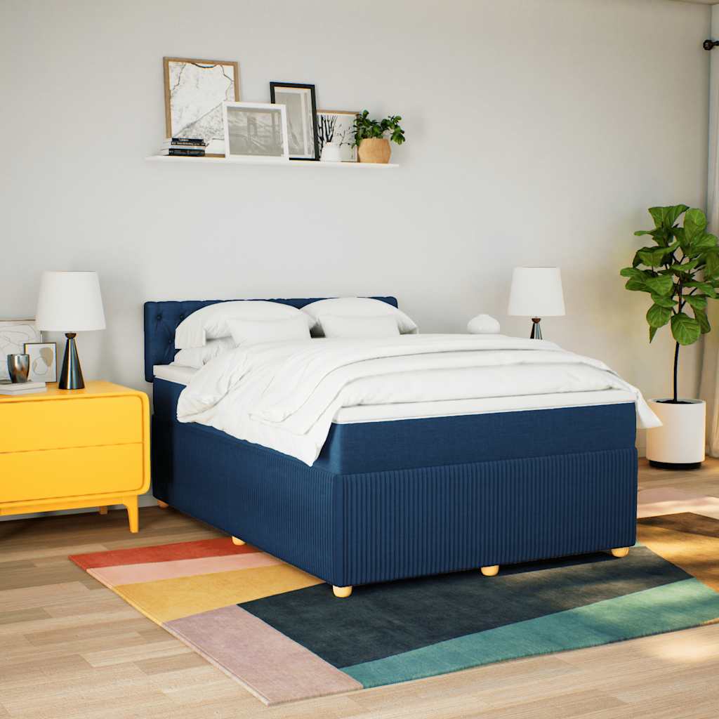 Sommier à lattes de lit avec matelas Bleu 140x190 cm Tissu - XIOS