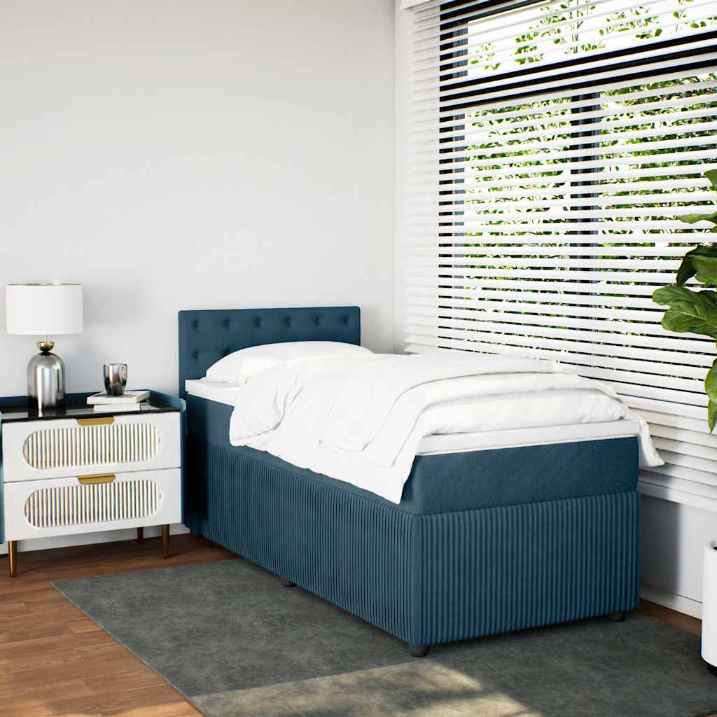 Sommier à lattes de lit avec matelas bleu 90x190 cm velours - XIOS