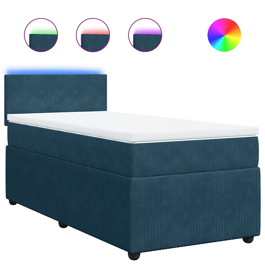 Sommier à lattes de lit avec matelas bleu 90x200 cm velours - XIOS