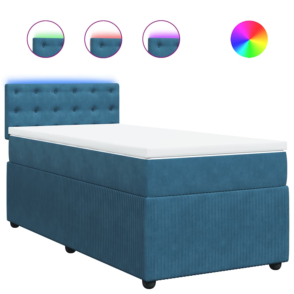Sommier à lattes de lit avec matelas bleu 90x200 cm velours - XIOS