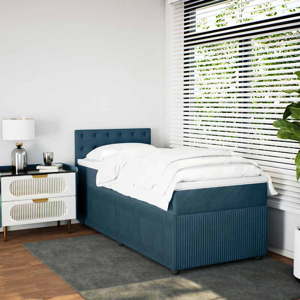 Sommier à lattes de lit avec matelas bleu 90x200 cm velours - XIOS