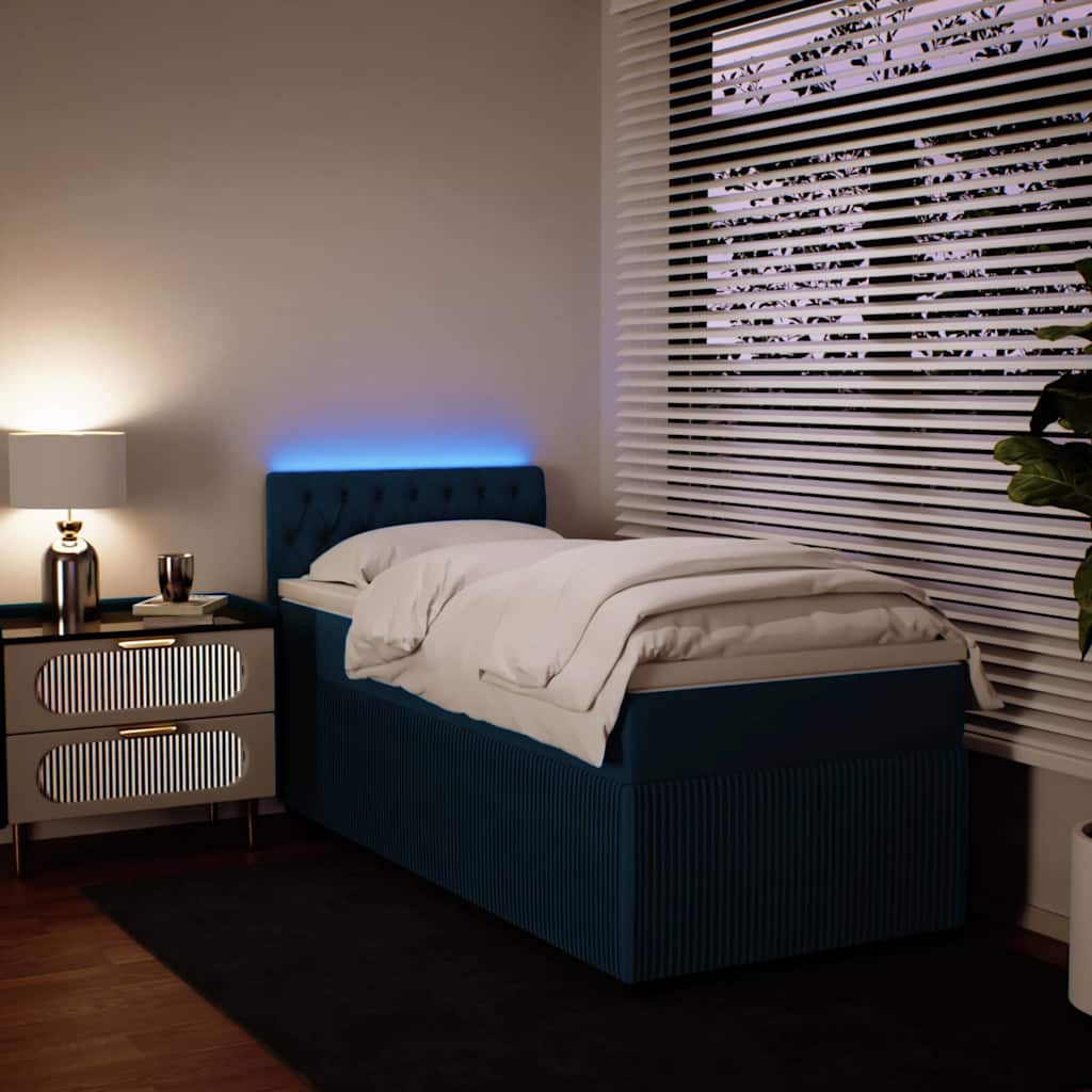 Sommier à lattes de lit avec matelas bleu 90x200 cm velours - XIOS