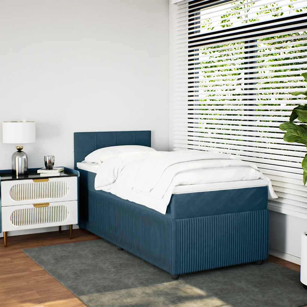 Sommier à lattes de lit avec matelas bleu 90x200 cm velours - XIOS