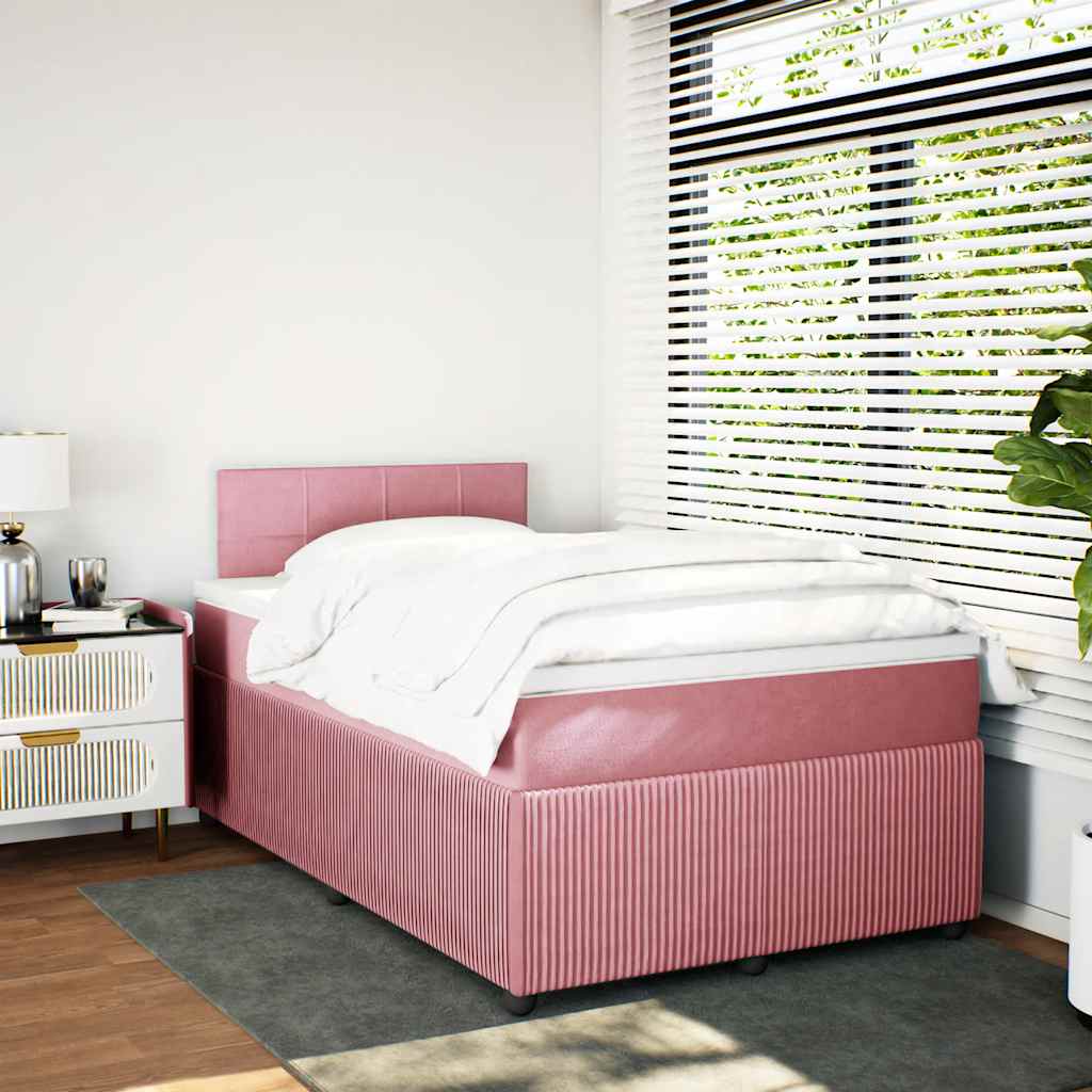 Sommier à lattes de lit avec matelas rose 120x190 cm velours