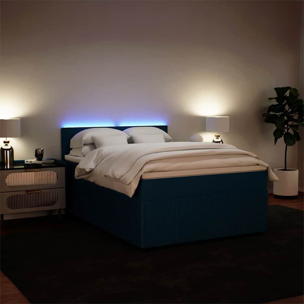 Sommier à lattes de lit et matelas bleu 140x190 cm velours - XIOS