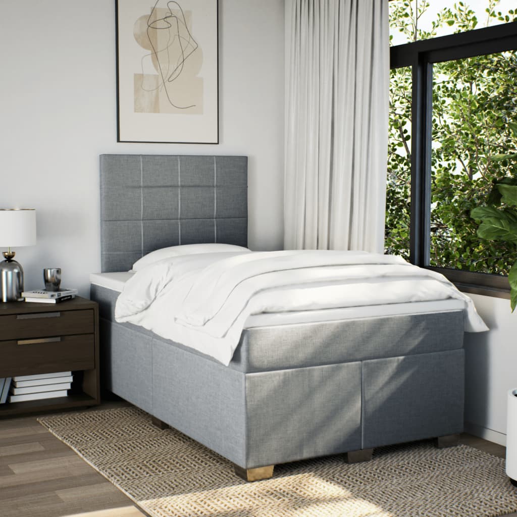 Sommier à lattes de lit et matelas gris clair 120x190 cm tissu - XIOS