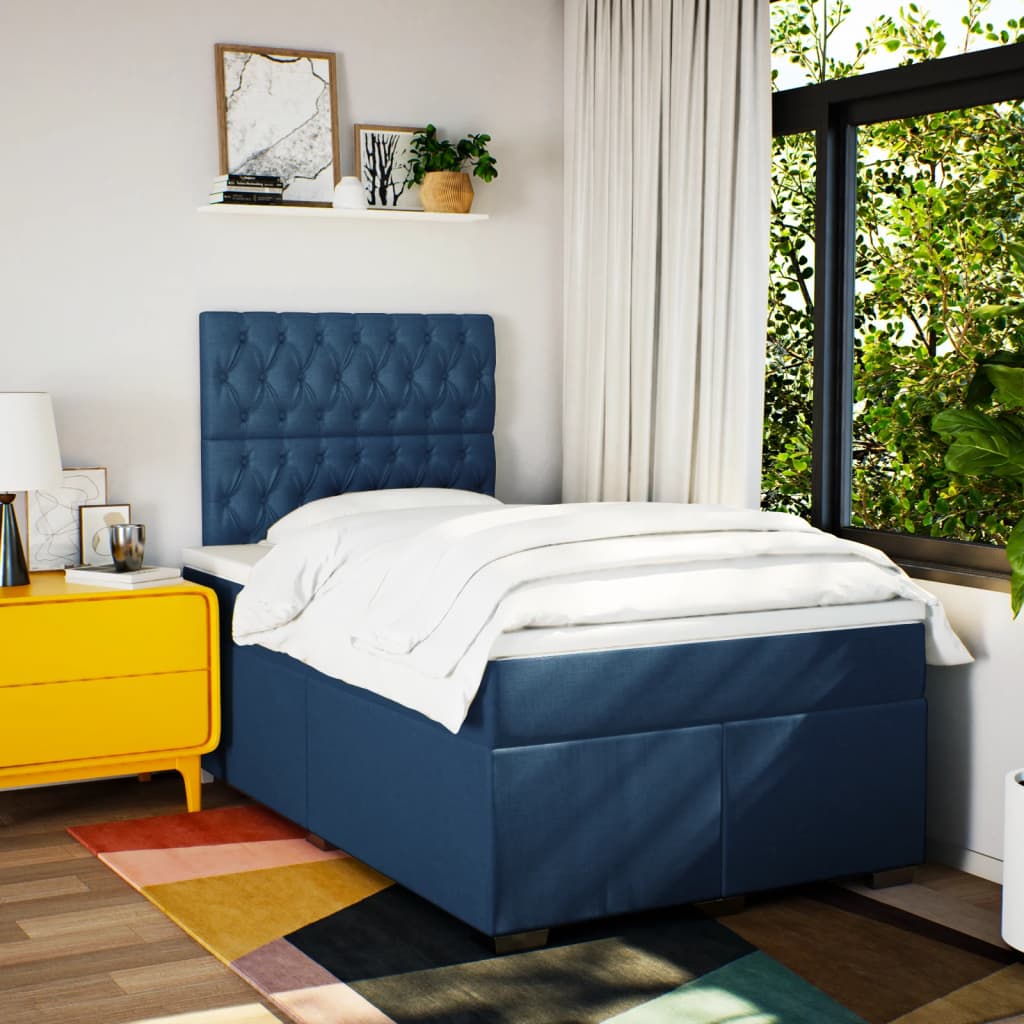 Sommier à lattes de lit avec matelas bleu 120x190 cm tissu - XIOS