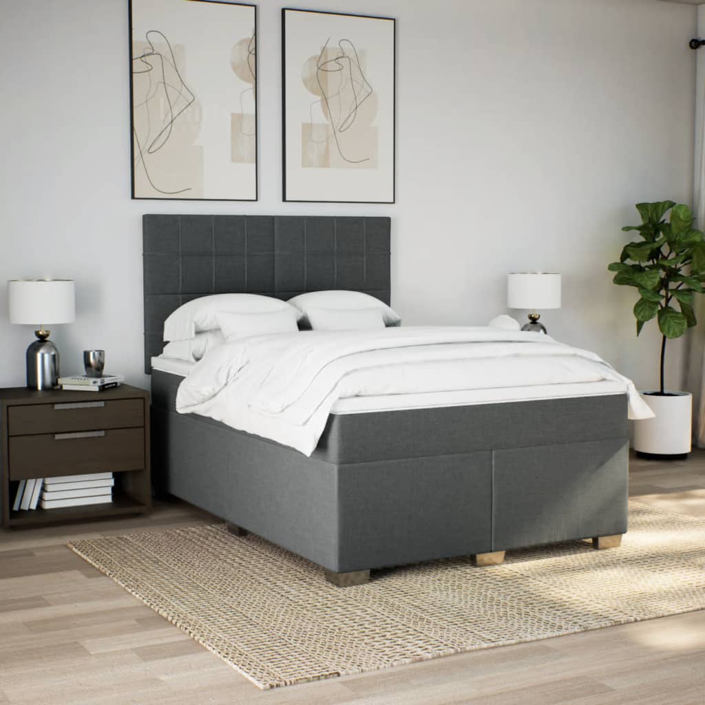 Sommier à lattes de lit avec matelas Gris foncé 140x190cm Tissu - XIOS
