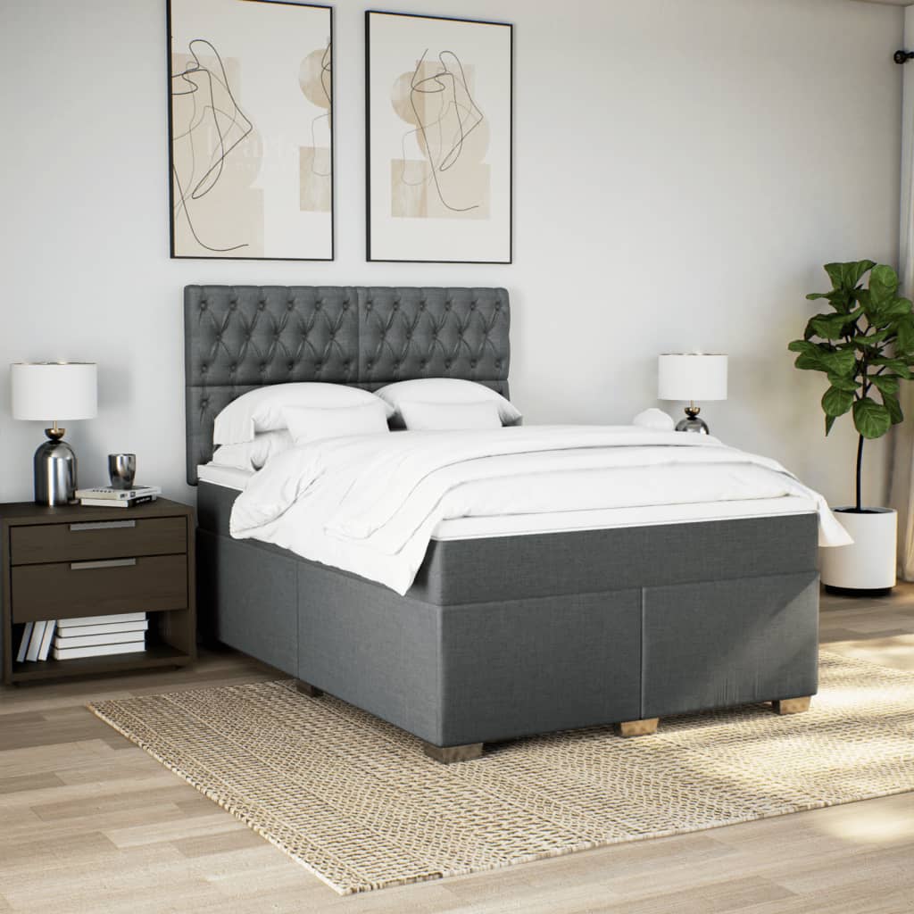 Sommier à lattes de lit avec matelas Gris foncé 140x190cm Tissu - XIOS