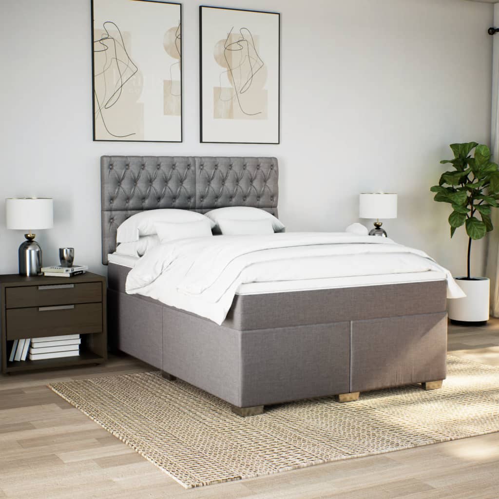 Sommier à lattes de lit avec matelas Taupe 140x190 cm Tissu - XIOS