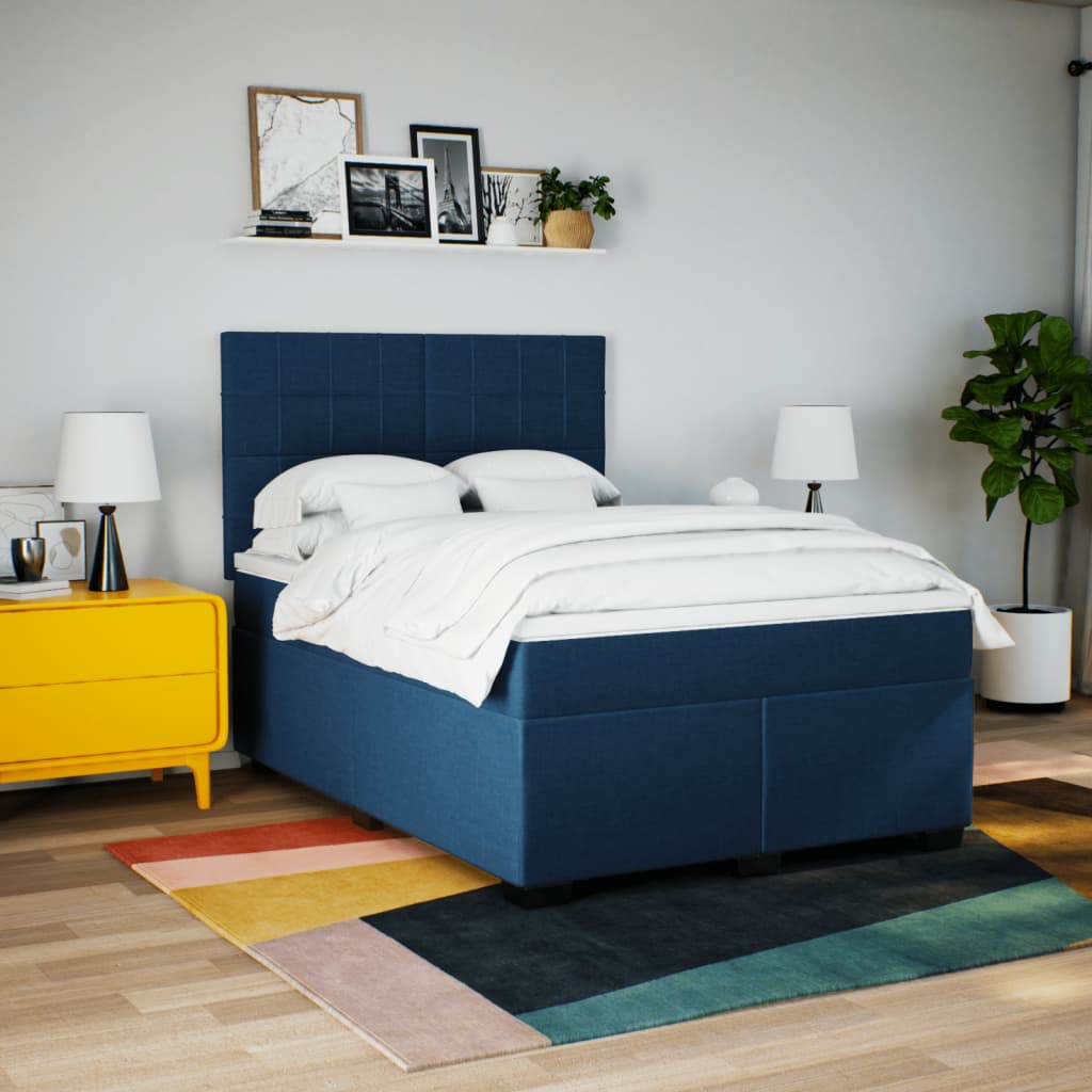 Sommier à lattes de lit avec matelas Bleu 140x200 cm Tissu - XIOS