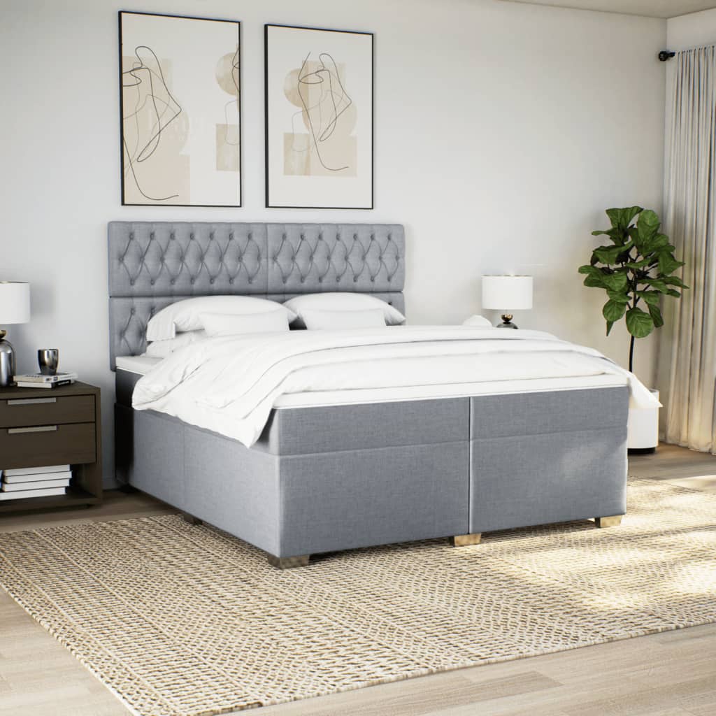 Sommier à lattes de lit avec matelas Gris clair 200x200cm Tissu - XIOS