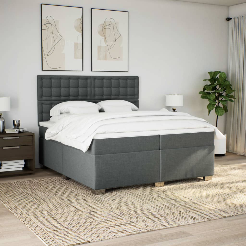 Sommier à lattes de lit avec matelas Gris foncé 200x200cm Tissu - XIOS