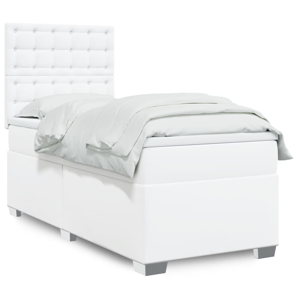 Sommier à lattes de lit avec matelas Blanc 90x190 cm Similicuir
