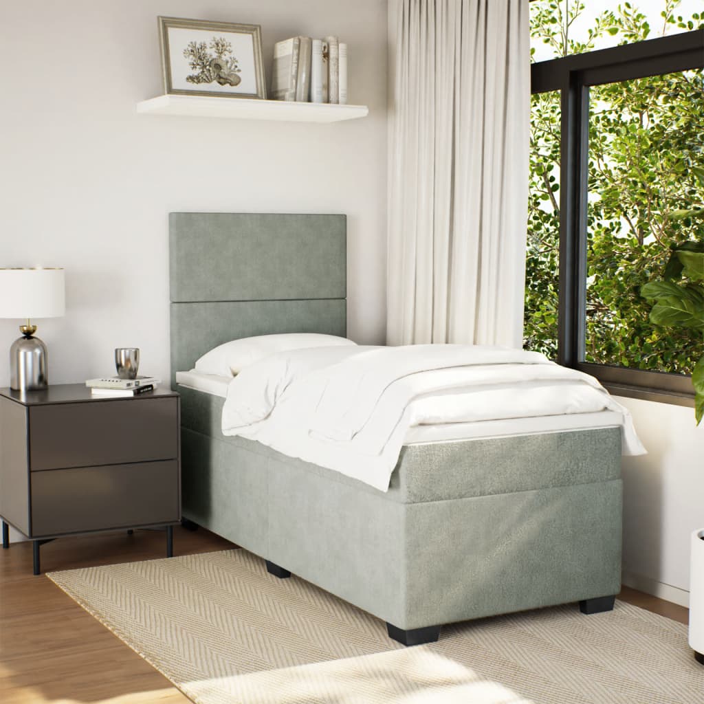 Sommier à lattes de lit et matelas Gris clair 90x190 cm Velours - XIOS