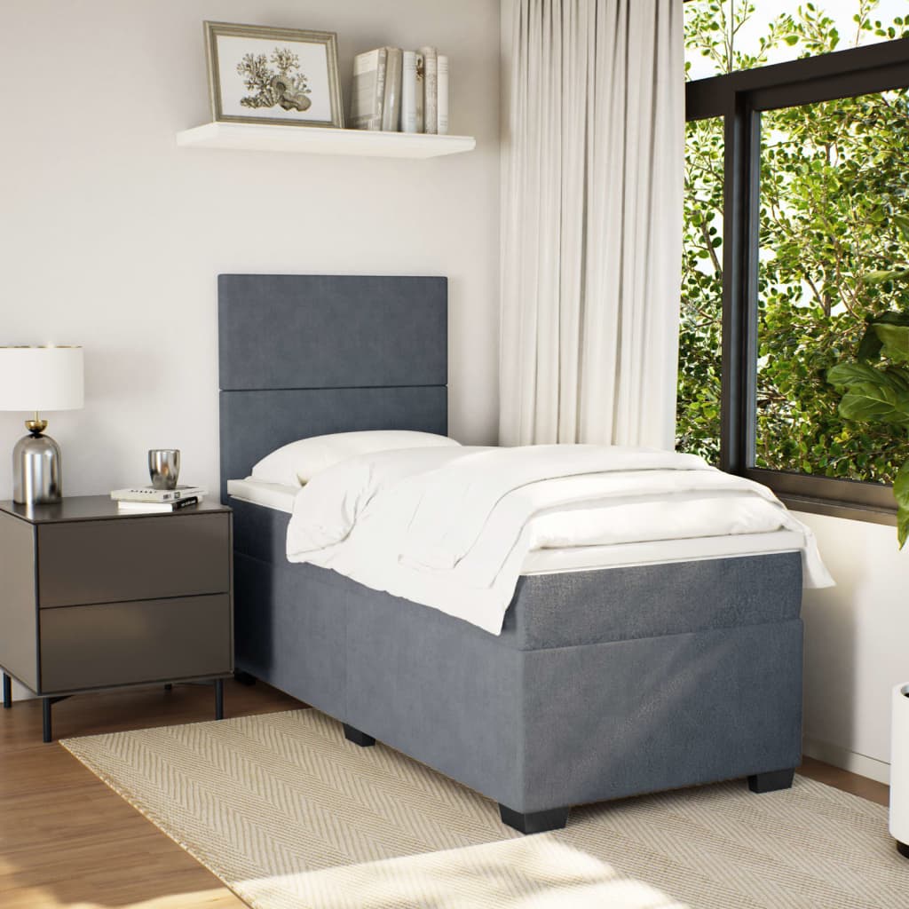 Sommier à lattes de lit et matelas Gris foncé 90x190 cm Velours - XIOS