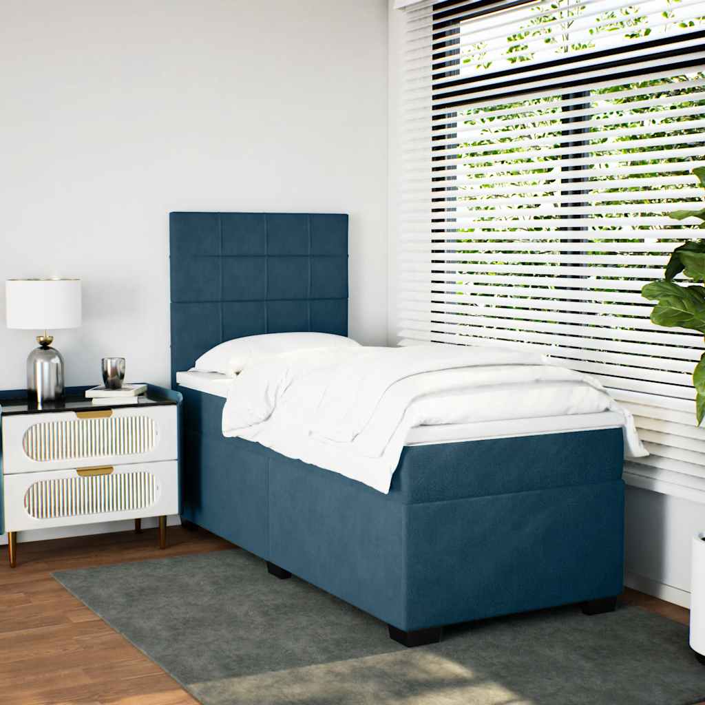 Sommier à lattes de lit avec matelas bleu 90x190 cm velours - XIOS