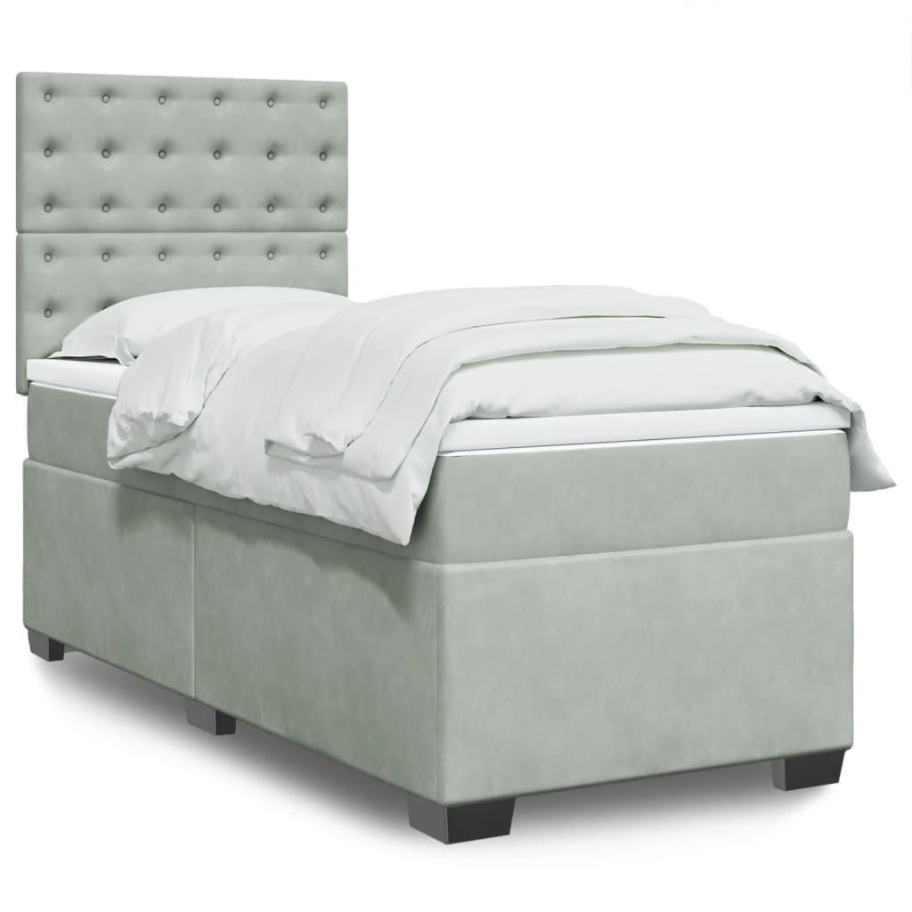 Sommier à lattes de lit et matelas Gris clair 90x190 cm Velours - XIOS
