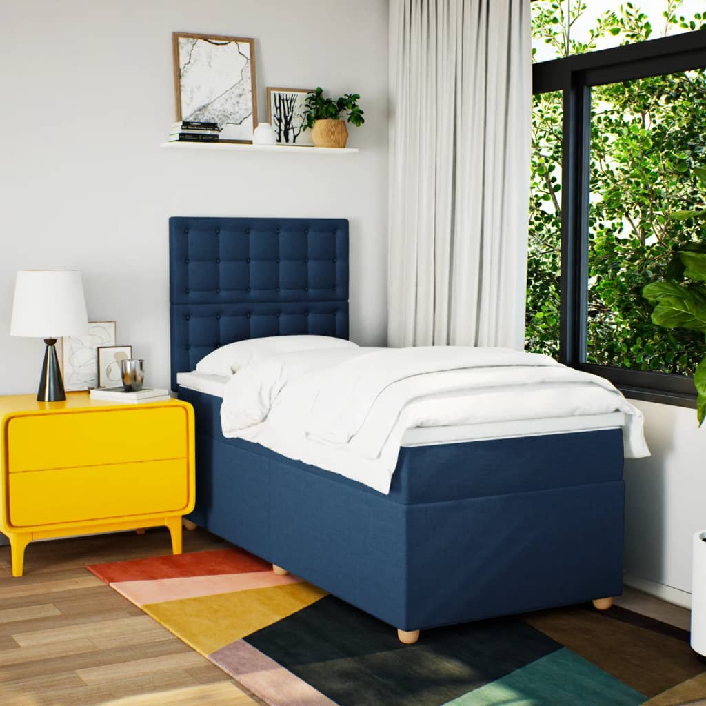 Sommier à lattes de lit avec matelas Bleu 90x190 cm Tissu - XIOS