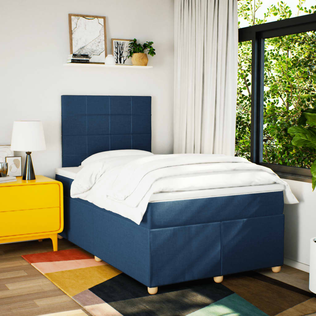 Sommier à lattes de lit avec matelas bleu 120x190 cm tissu - XIOS