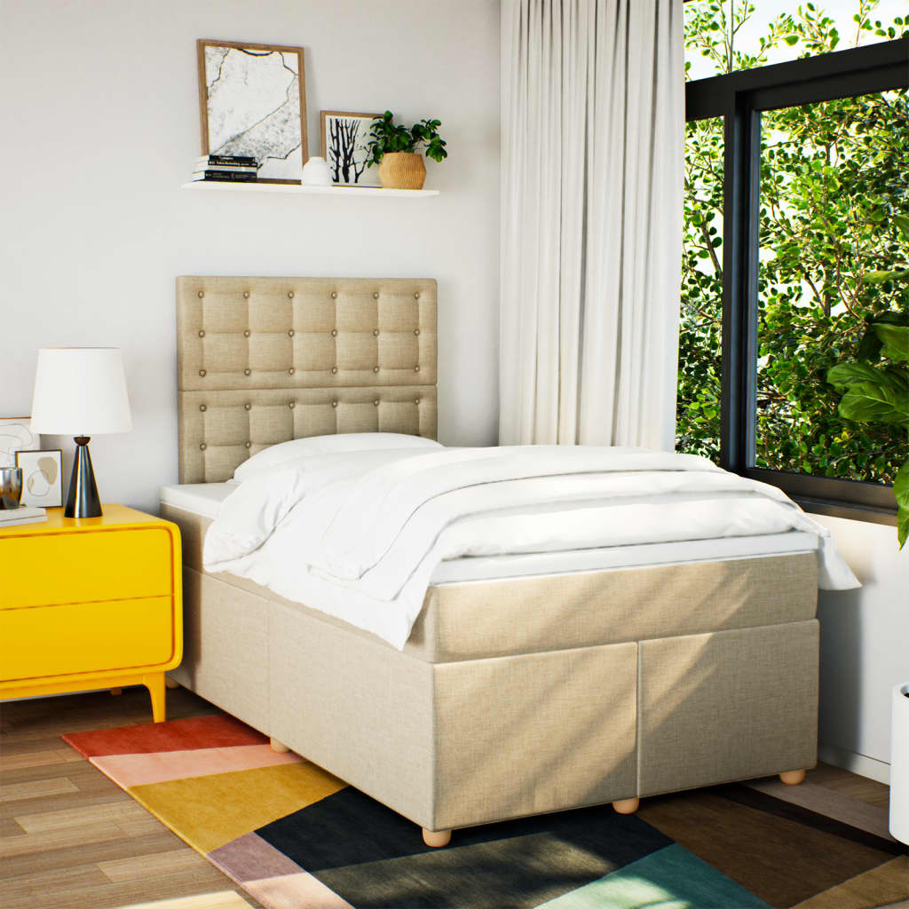 Sommier à lattes de lit avec matelas Crème 120x200 cm Tissu
