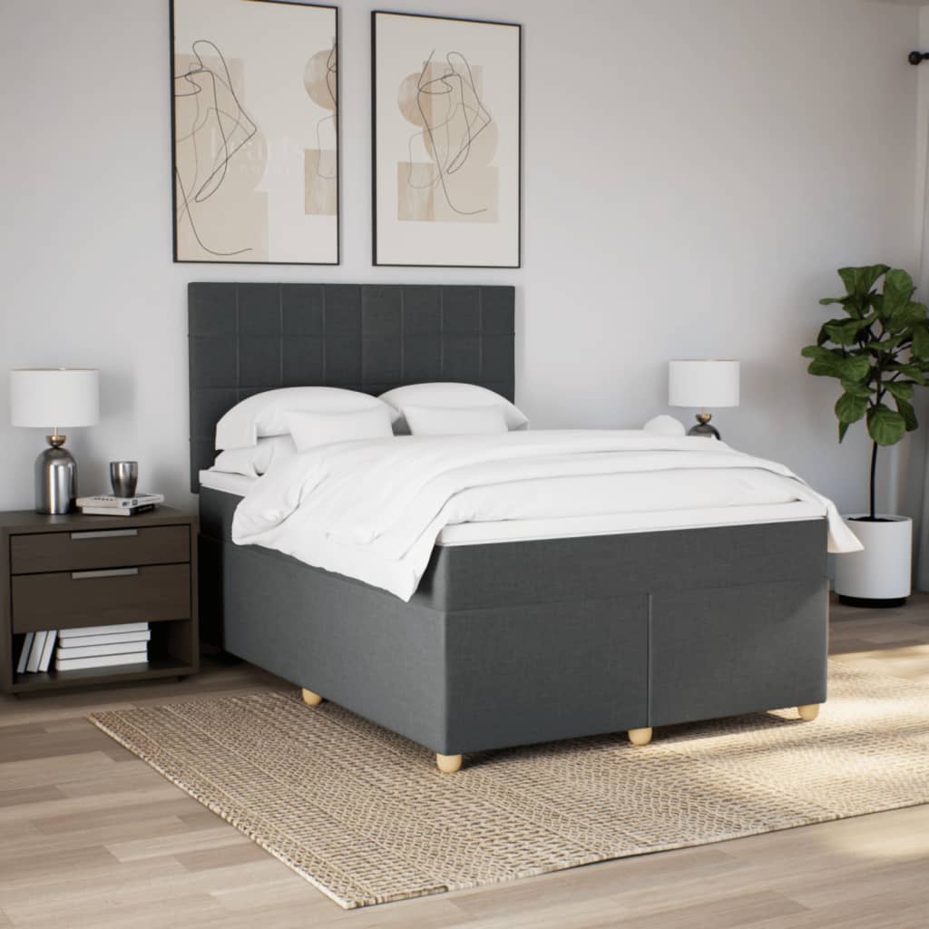 Sommier à lattes de lit avec matelas Gris foncé 140x190cm Tissu - XIOS