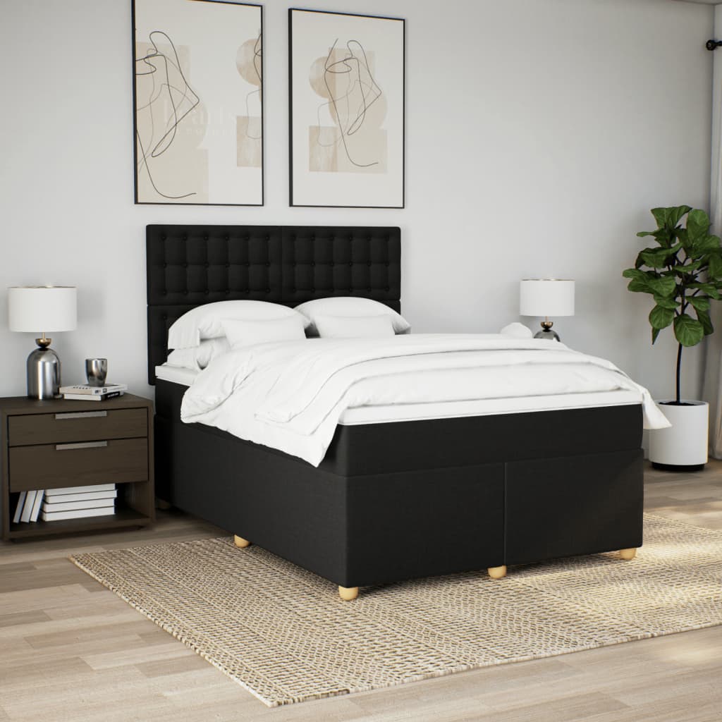 Sommier à lattes de lit avec matelas Noir 140x190 cm Tissu - XIOS