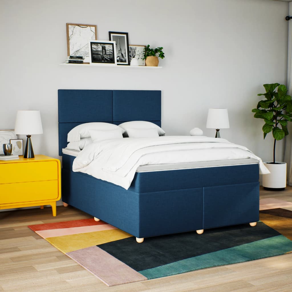 Sommier à lattes de lit avec matelas Bleu 140x200 cm Tissu - XIOS