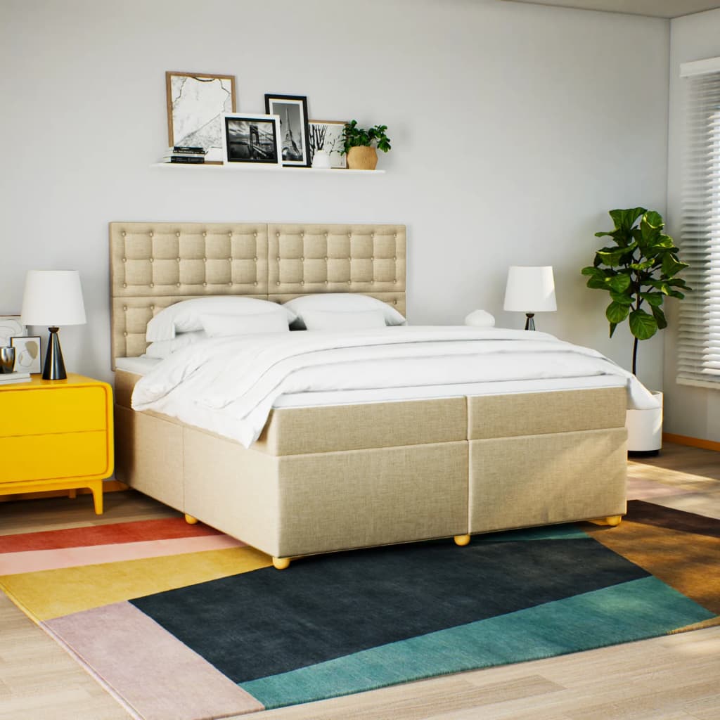 Sommier à lattes de lit avec matelas Crème 200x200 cm Tissu - XIOS