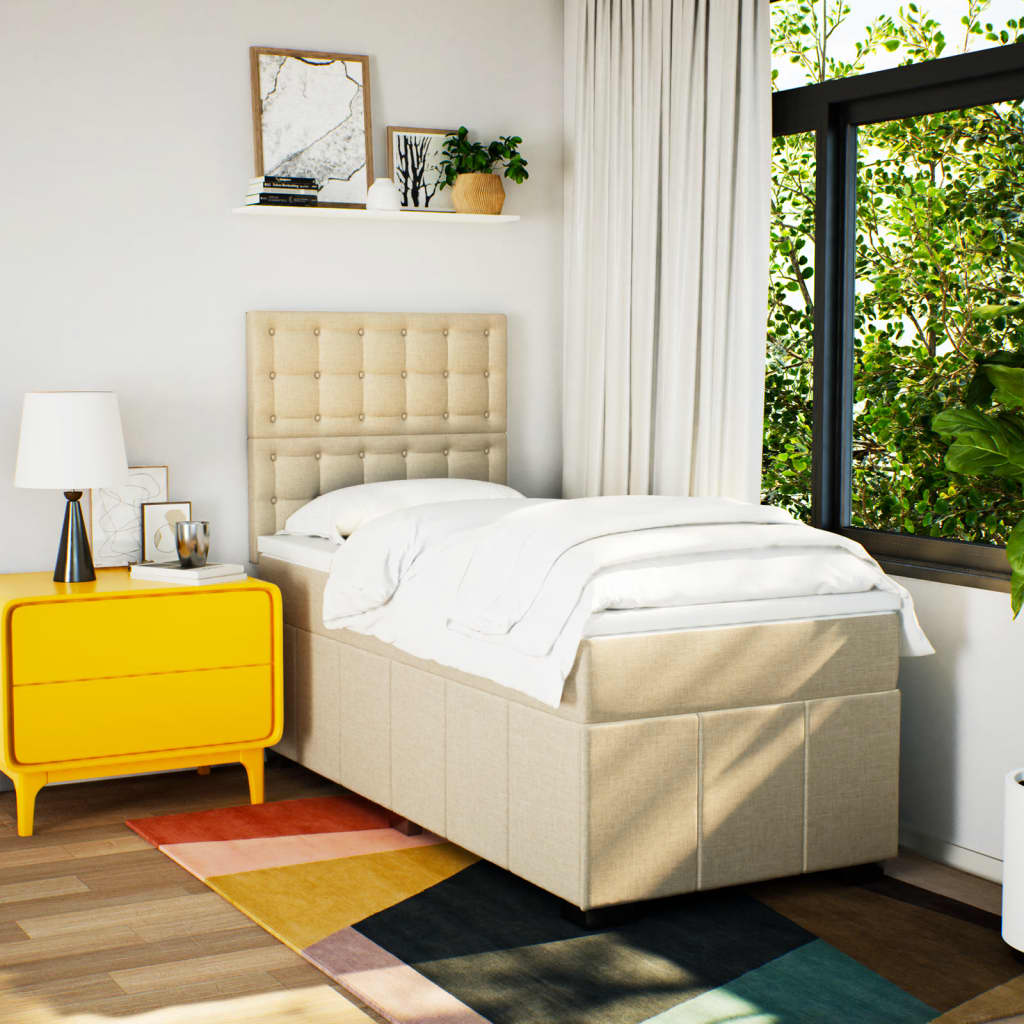 Sommier à lattes de lit avec matelas Crème 90x200 cm Tissu - XIOS