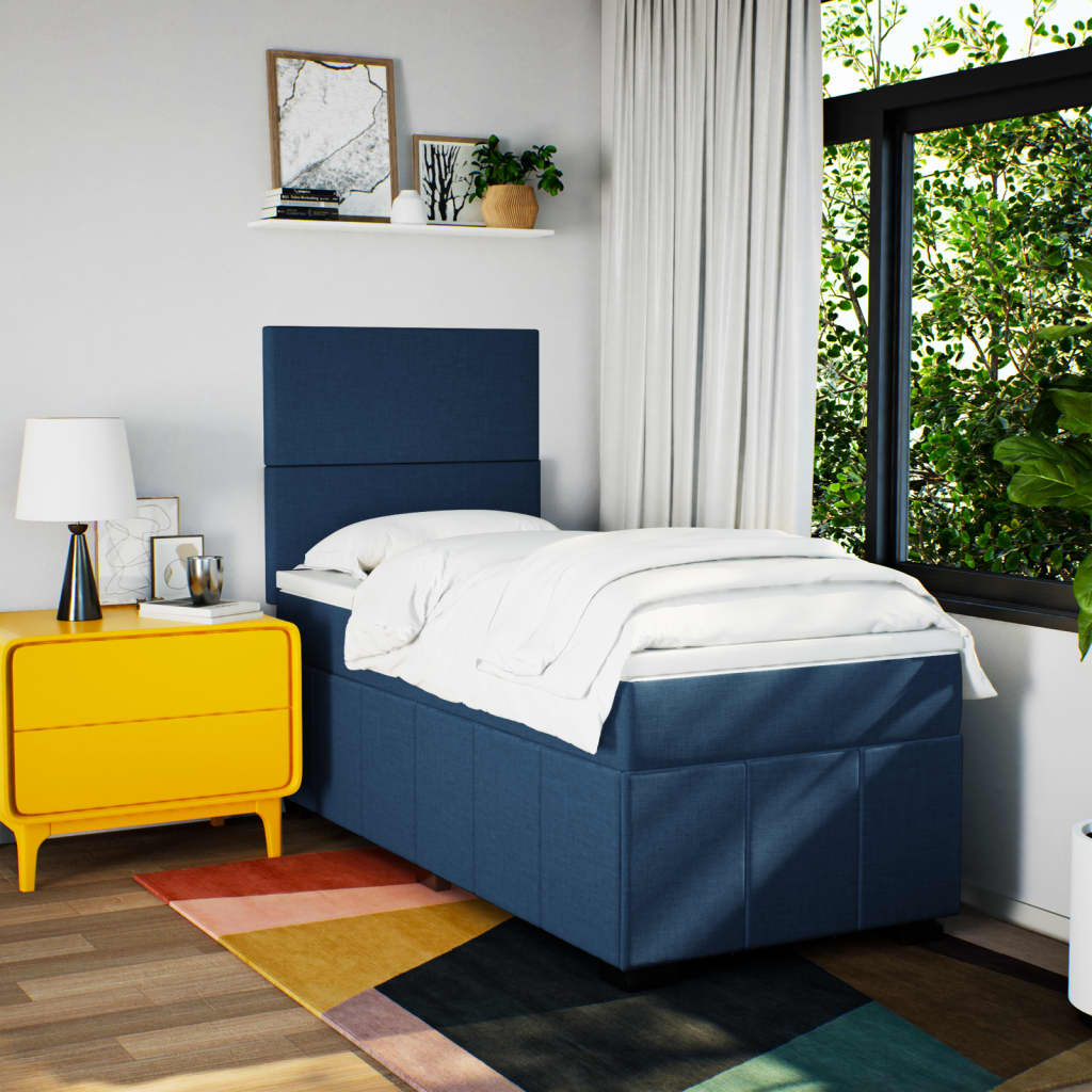 Sommier à lattes de lit avec matelas Bleu 100x200 cm Tissu - XIOS