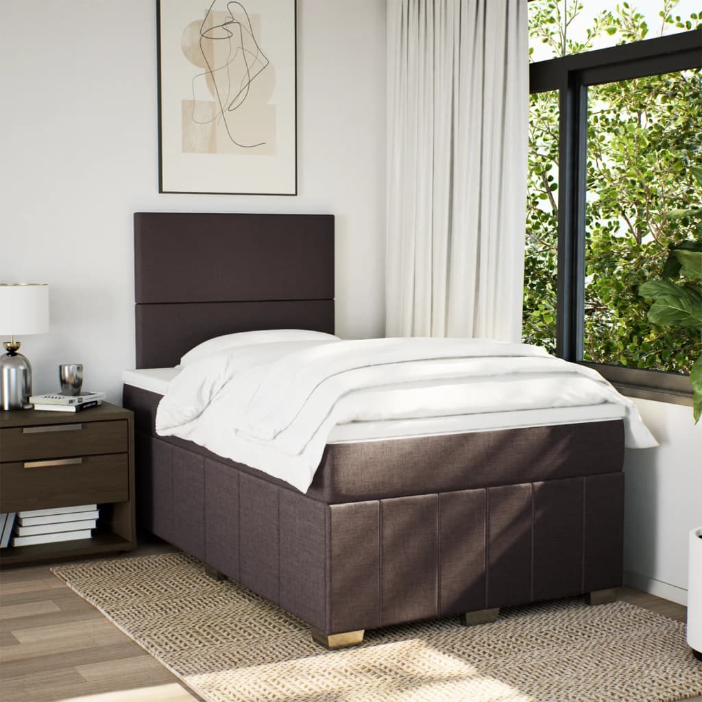 Sommier à lattes de lit et matelas marron foncé 120x190cm tissu - XIOS