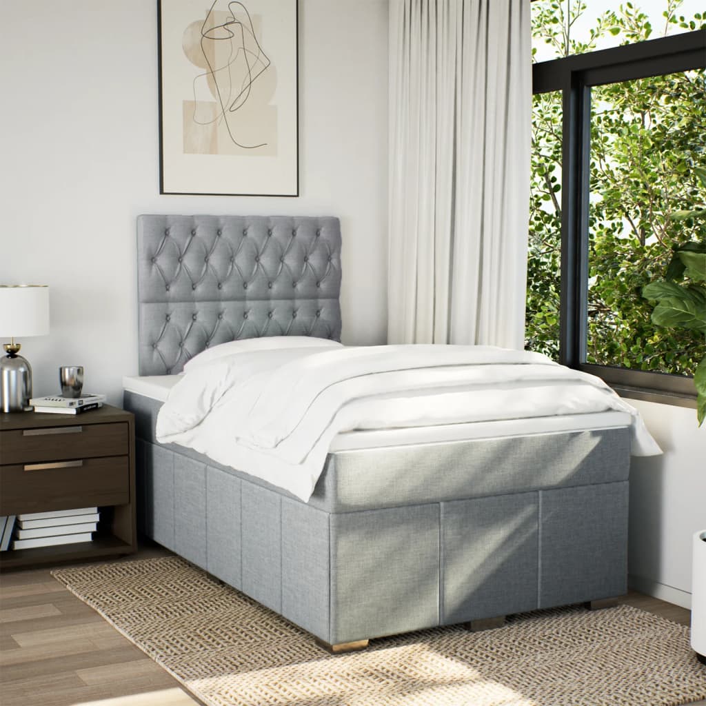 Sommier à lattes de lit et matelas gris clair 120x190 cm tissu - XIOS