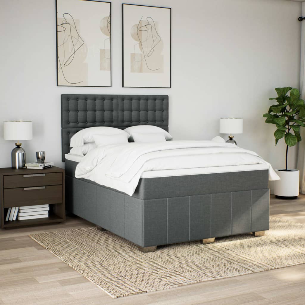 Sommier à lattes de lit avec matelas Gris foncé 140x190cm Tissu - XIOS