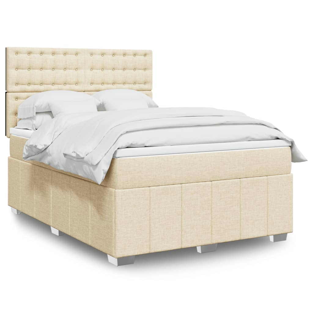 Sommier à lattes de lit avec matelas Crème 140x200 cm Tissu