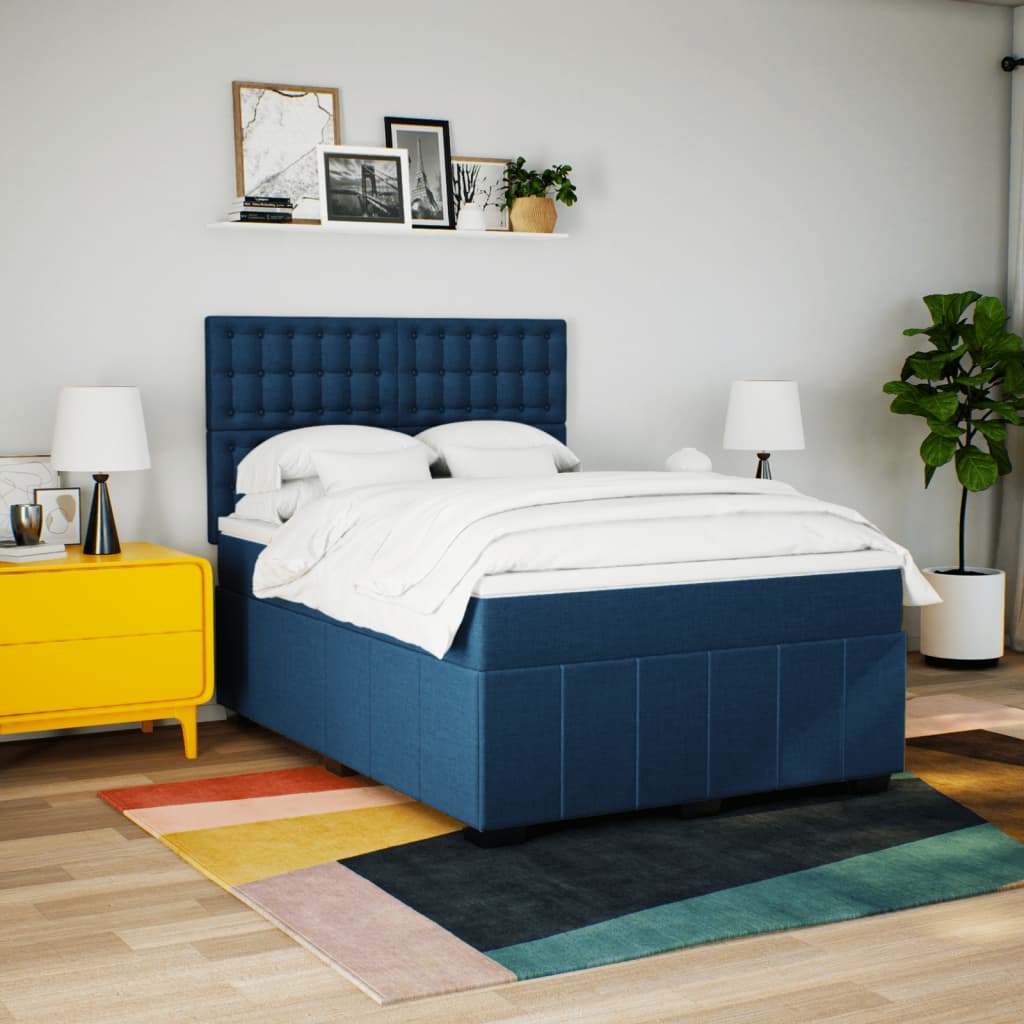 Sommier à lattes de lit avec matelas Bleu 160x200 cm Tissu - XIOS