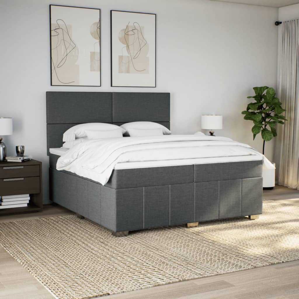 Sommier à lattes de lit avec matelas Gris foncé 200x200cm Tissu - XIOS