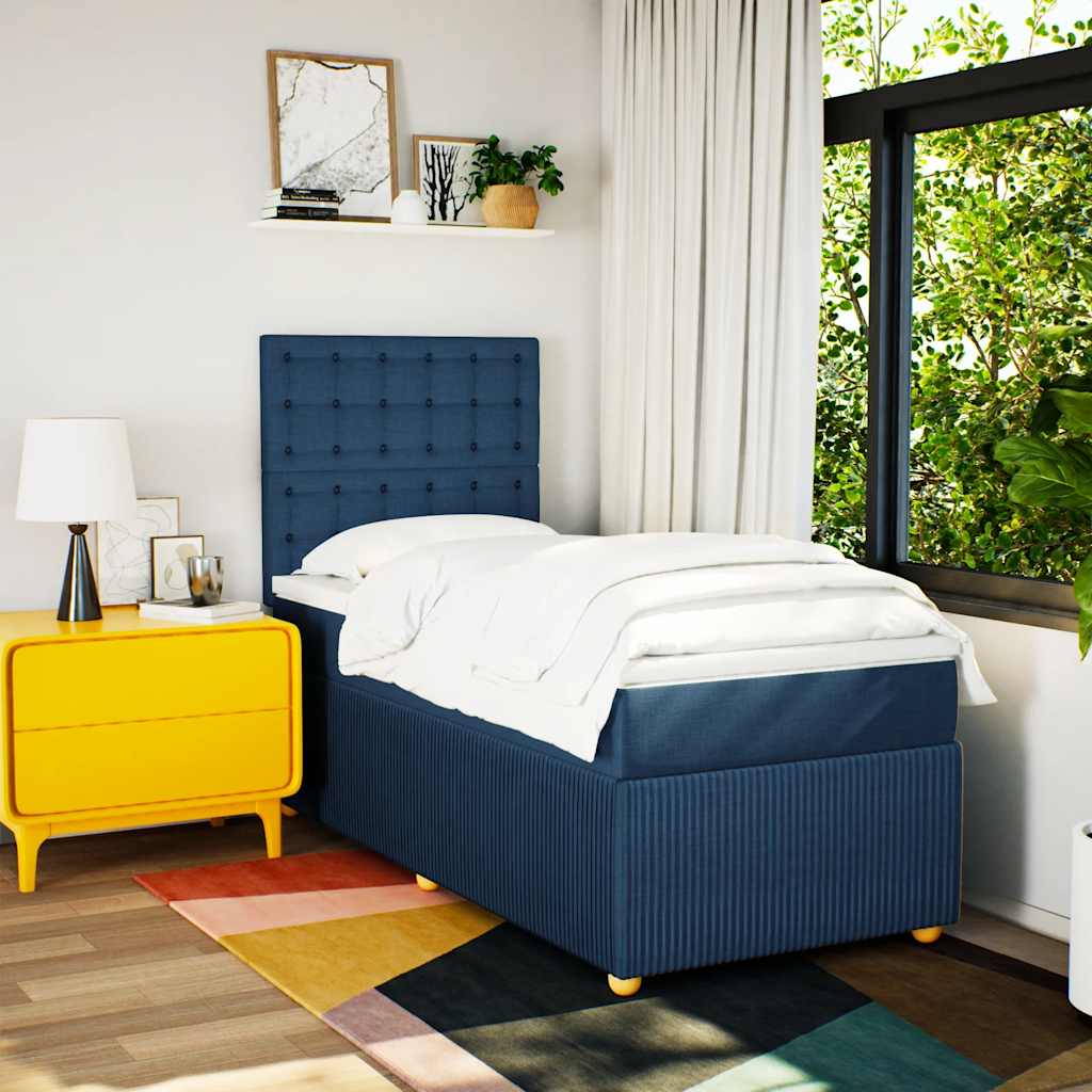 Sommier à lattes de lit avec matelas Bleu 100x200 cm Tissu - XIOS