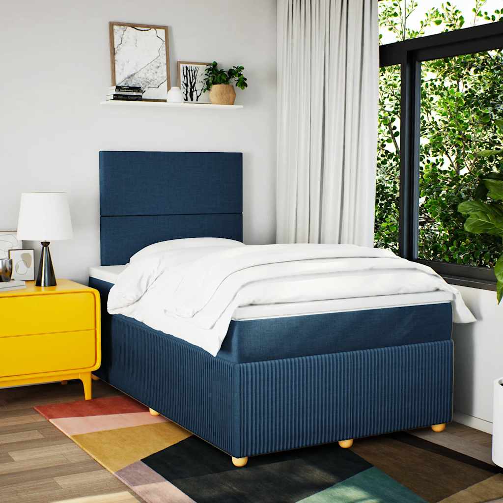 Sommier à lattes de lit avec matelas bleu 120x190 cm tissu - XIOS