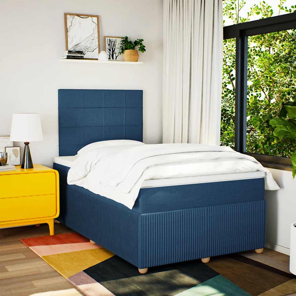 Sommier à lattes de lit avec matelas bleu 120x190 cm tissu - XIOS