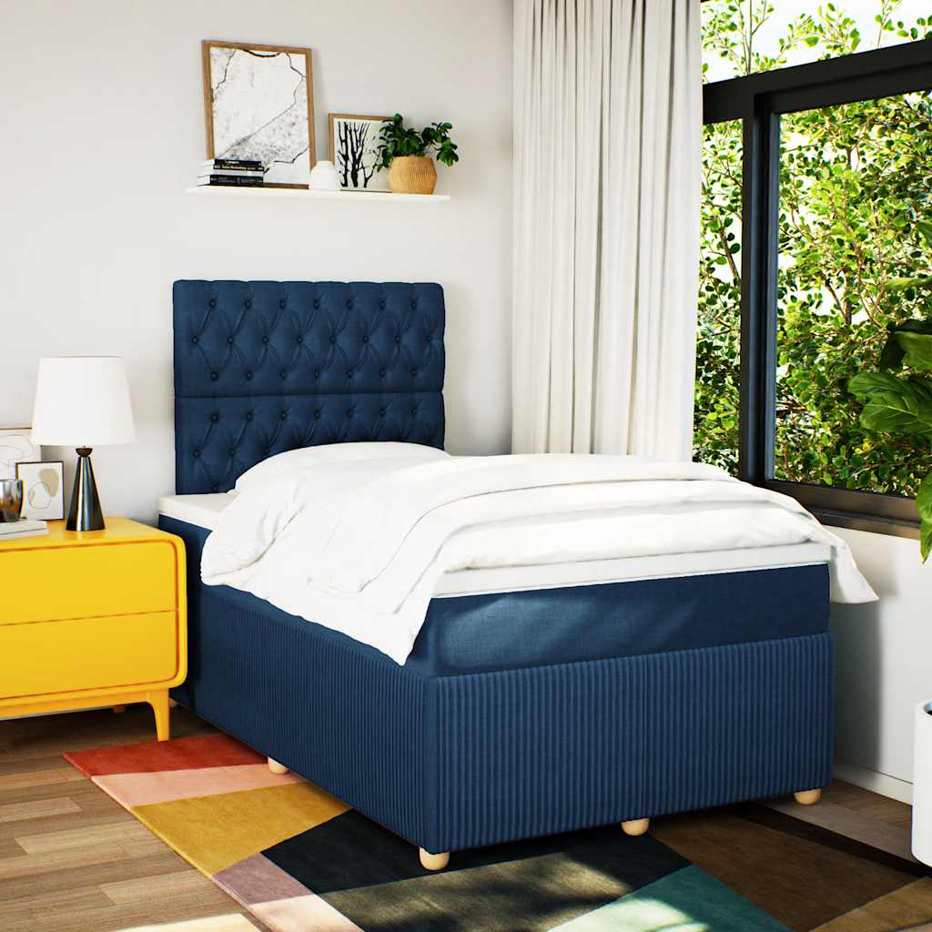Sommier à lattes de lit avec matelas bleu 120x190 cm tissu - XIOS