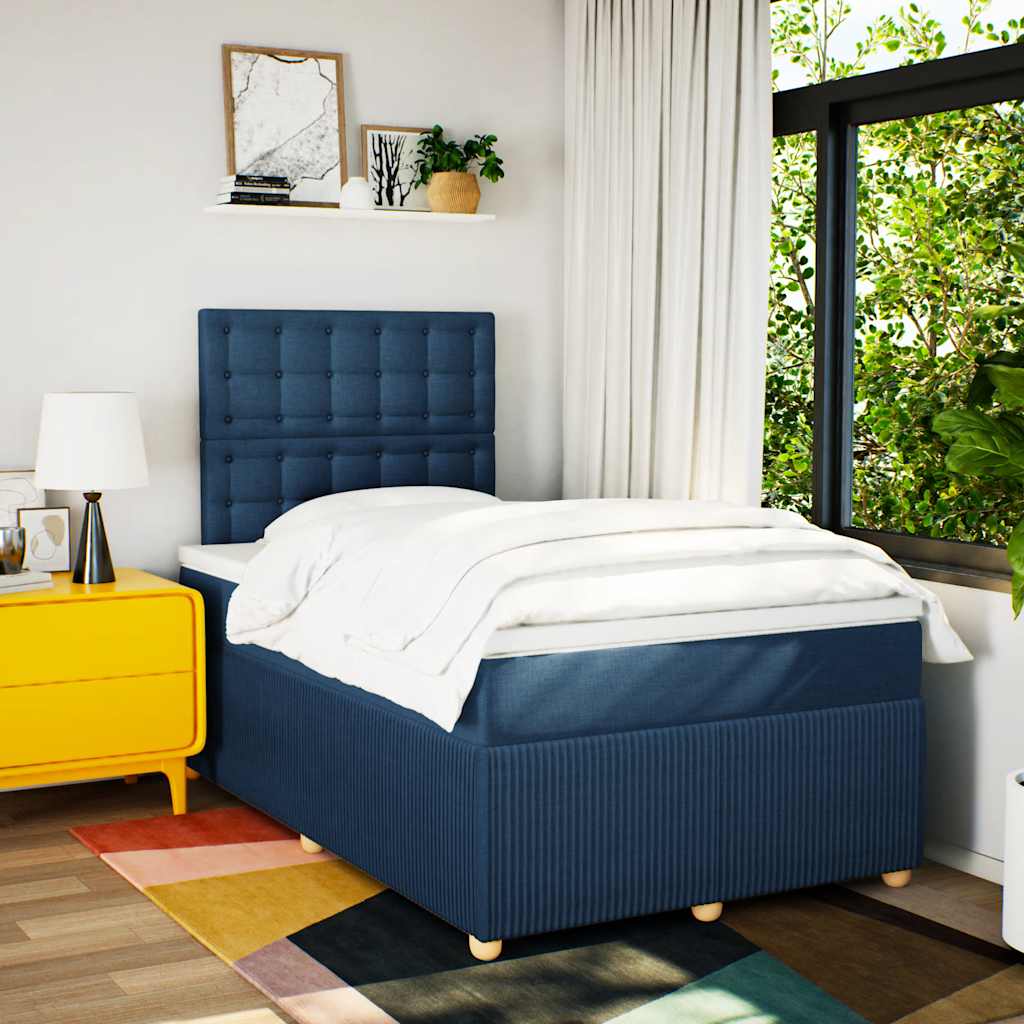 Sommier à lattes de lit avec matelas bleu 120x190 cm tissu - XIOS