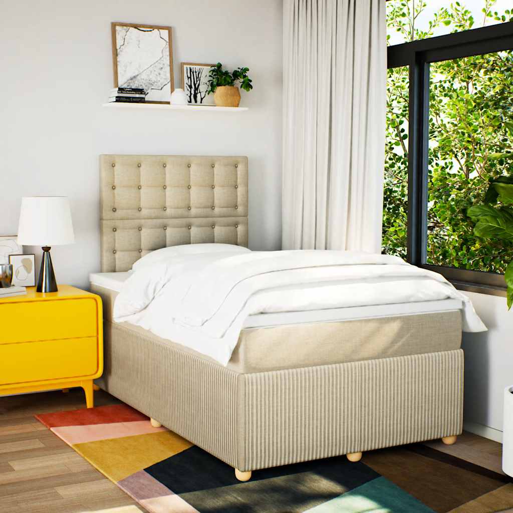 Sommier à lattes de lit avec matelas Crème 120x200 cm Tissu